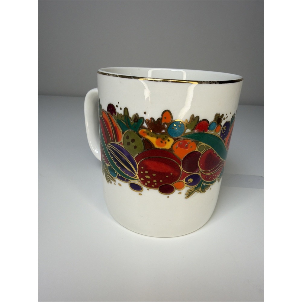 Bob Mackie Design Group Coffee‎ Mug Fruit and Ribbon 2000 Art Deco Cottagecore - Picture 2 of 7